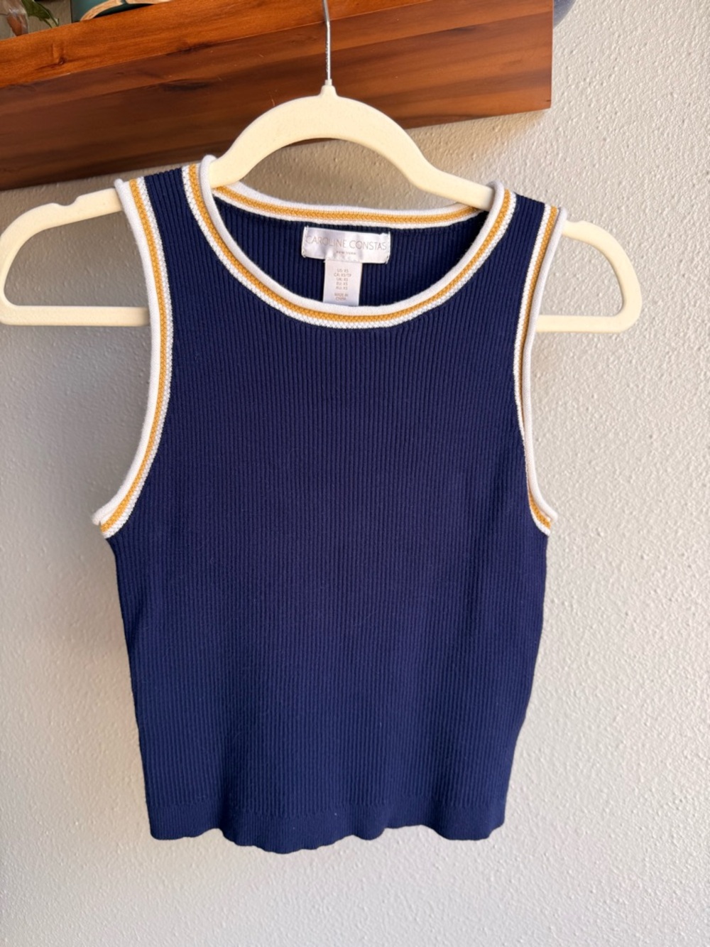 Caroline Constas Navy Ribbed Tank with White & Gold Trim Accents